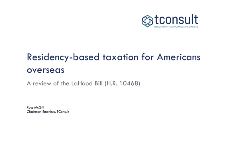 Cover of article titled "Residency-based taxation for Americans overseas: A review of the LaHood Bill" by Ross McGill